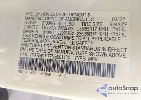 2022 Honda Cr-V 2Wd Special Edition z USA, uszkodzony, nr VIN 7FARW1H77NE001124